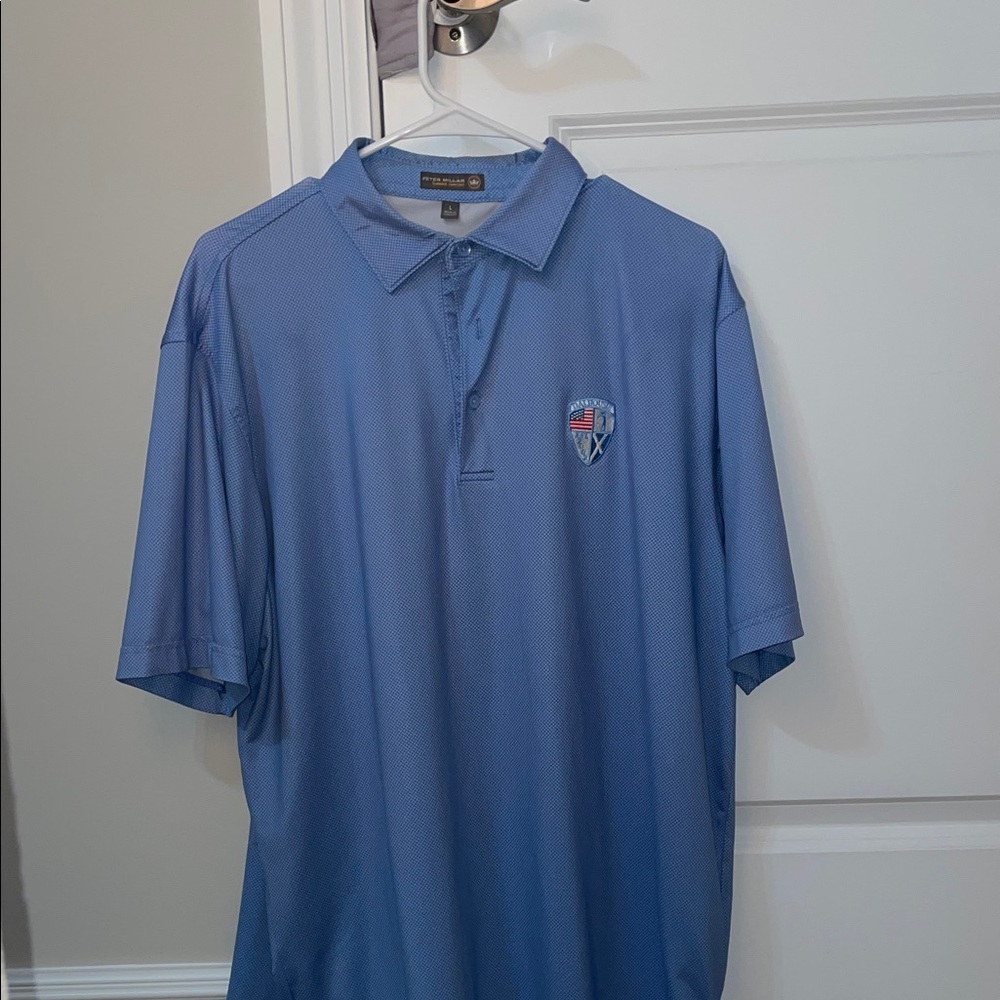 Men's Blue Peter Millar Polo Shirt with a missing middle bottom